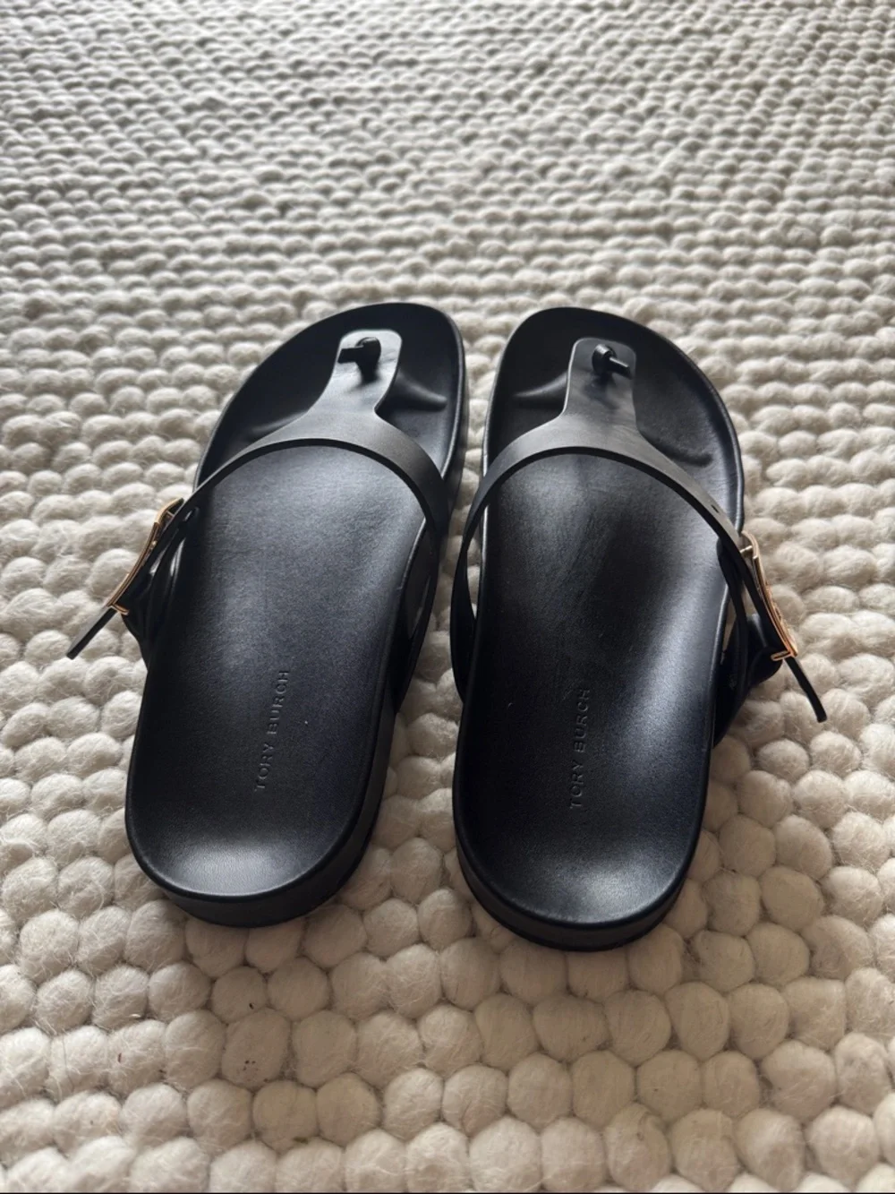 Tory Burch Mellow Thong Sandals with Gold Logo Accent - Size 9